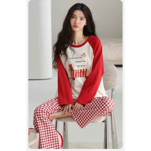 Sét bộ Dài tay Phối màu Giáng Sinh JULY FASHION, Đồ bộ mặc nhà quần dài kate dáng suông dày dặn, Áo Ragan chất xượt