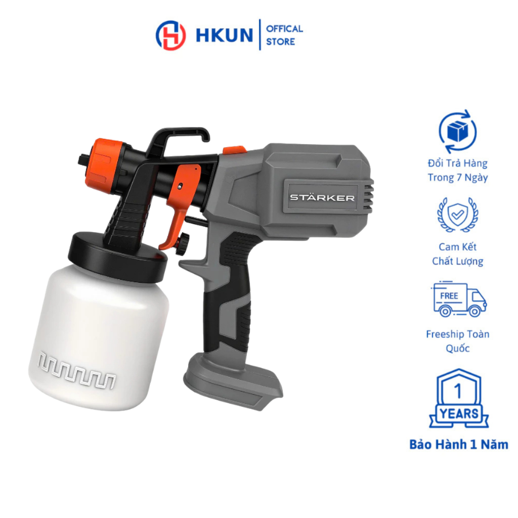 Máy Phun Sơn Pin STARKER SK-SPG09GR, Bình Phun 700ml, Động Cơ Dây Đồng, Chân Pin Phổ Thông