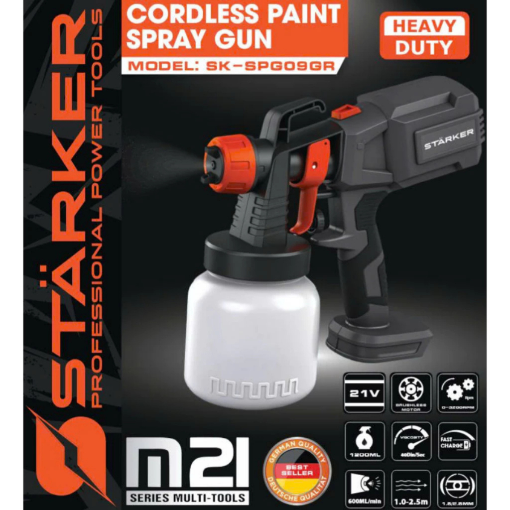 Máy Phun Sơn Pin STARKER SK-SPG09GR, Bình Phun 700ml, Động Cơ Dây Đồng, Chân Pin Phổ Thông