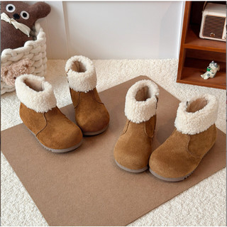Sz 23-28 Bốt Da Lộn Cổ Lông Cừu Lót Lông Ấm Cho Bé Gái Phong Cách Hàn Quốc K175