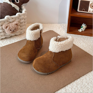 Sz 23-28 Bốt Da Lộn Cổ Lông Cừu Lót Lông Ấm Cho Bé Gái Phong Cách Hàn Quốc K175