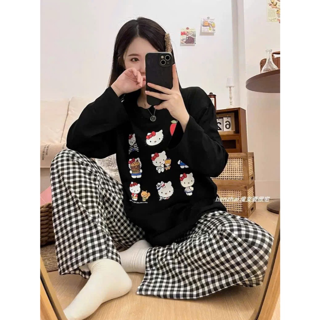 Sét Bộ mặc nhà Quần dài kate dáng suông, Áo dài tay in hình JULY FASHION, Bộ mặc ngủ mùa đông 2025