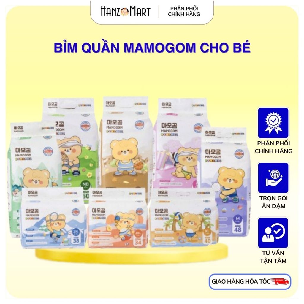 Bỉm hữu cơ Mamogom công nghệ Hàn dán/quần đủ size S62/M52/M48/L44/XL40/XXL38 cho bé sơ sinh Mamogom