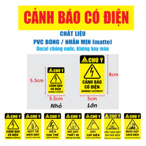Tem cảnh báo điện ⚡ Tem dán nguy hiểm điện giật – Điện cao thế, thiết bị điện. Chống nước, bền màu – Nhiều mẫu chọn