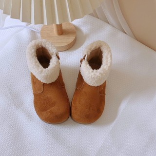 Sz 23-28 Bốt Da Lộn Cổ Lông Cừu Lót Lông Ấm Cho Bé Gái Phong Cách Hàn Quốc K175