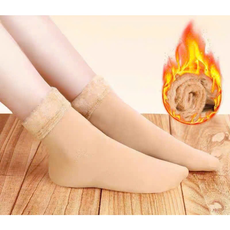 Tất Lót Lông Dày Giữ Nhiệt Cho Nữ, Chất Siêu Mềm Mịn, Chống Lạnh Êm Chân – Tất Đen/Da Mùa Đông Ấm Áp Không Bí Chân