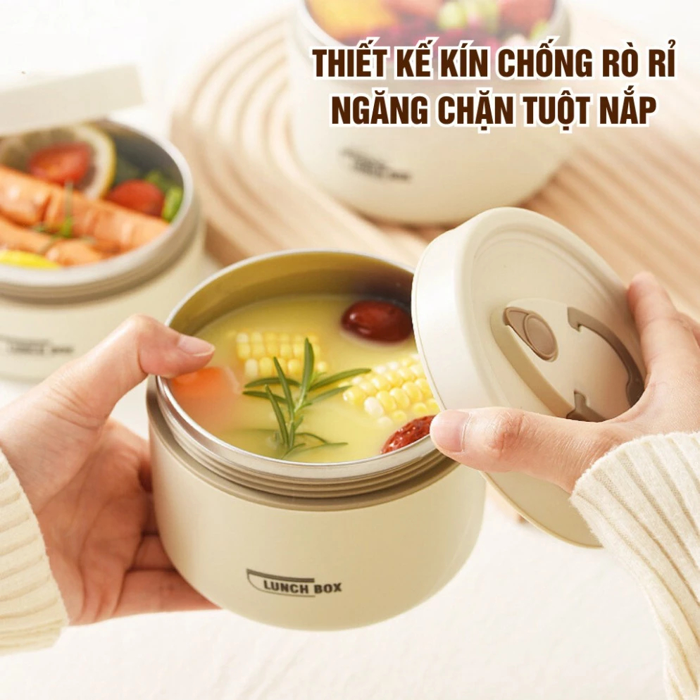 Hộp Cơm Giữ Nhiệt Lucky 3 Tầng Inox 304 – Cà Mèn Văn Phòng Kèm Túi, Giữ Nhiệt Lâu, Chống Tràn