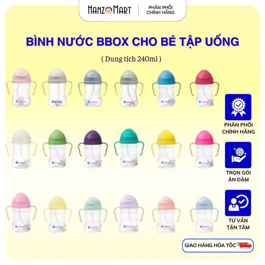 Bình nước bbox 360 độ có van chống sặc và tay cầm cho bé tập uống nước 240ml
