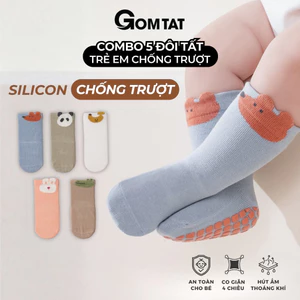 Combo 5 đôi tất cho bé tập đi chống trượt GOMTAT, vớ em bé có đệm silicon chống trơn, an toàn chống ngã - YIQ-D029-CB5