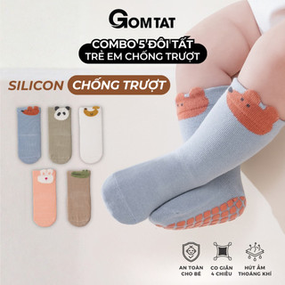 Combo 5 đôi tất cho bé tập đi chống trượt GOMTAT, vớ em bé có đệm silicon chống trơn, an toàn chống ngã - YIQ-D029-CB5