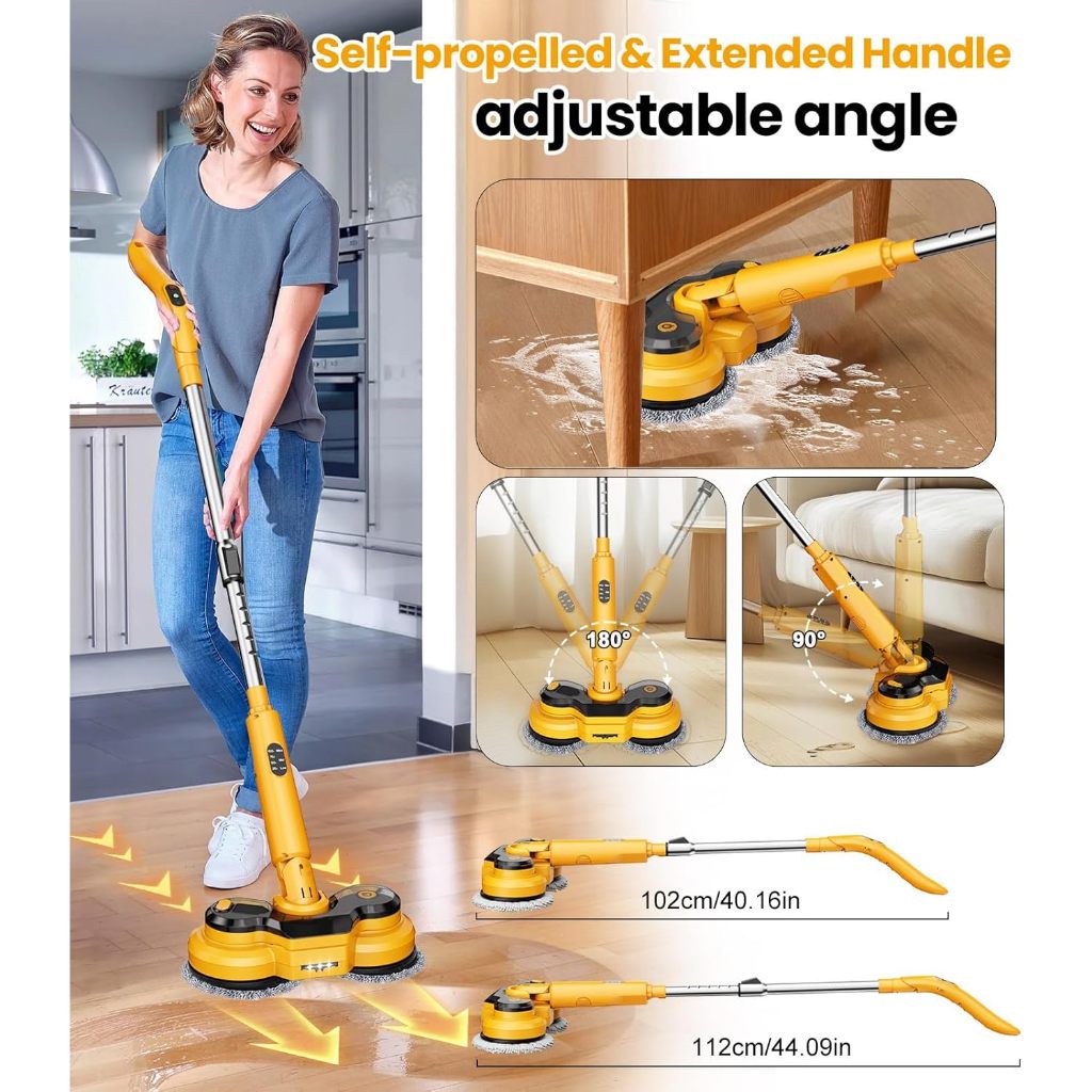 Qimedo Cây lau nhà điện tử/67 phút Đèn Động Cơ Tốc Độ Cao+Lông Bàn Chải Bền Bỉ/Giảm 50% sức lao động