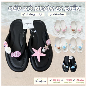 Dép xỏ ngón nữ đi biển đế mềm êm chân, kháng nước chống trượt sao biển vỏ sò kitty, đế dày 1.5 cm | JJKEP11