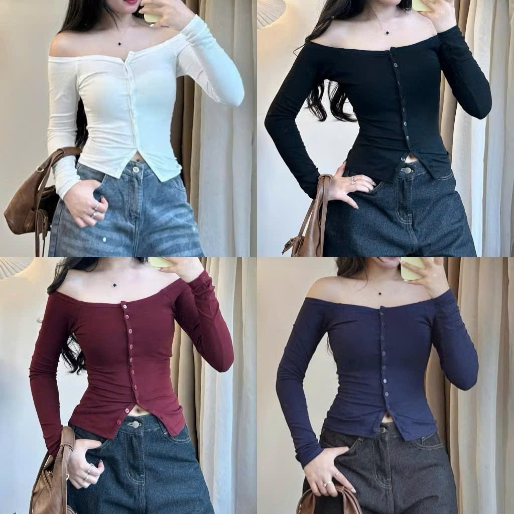 Áo  Thun Dài Tay Nút Cài Trễ Vai Gợi Cảm & Thanh Lịch Chuẩn Trend Thu Đông Joolate 0923 P9K7