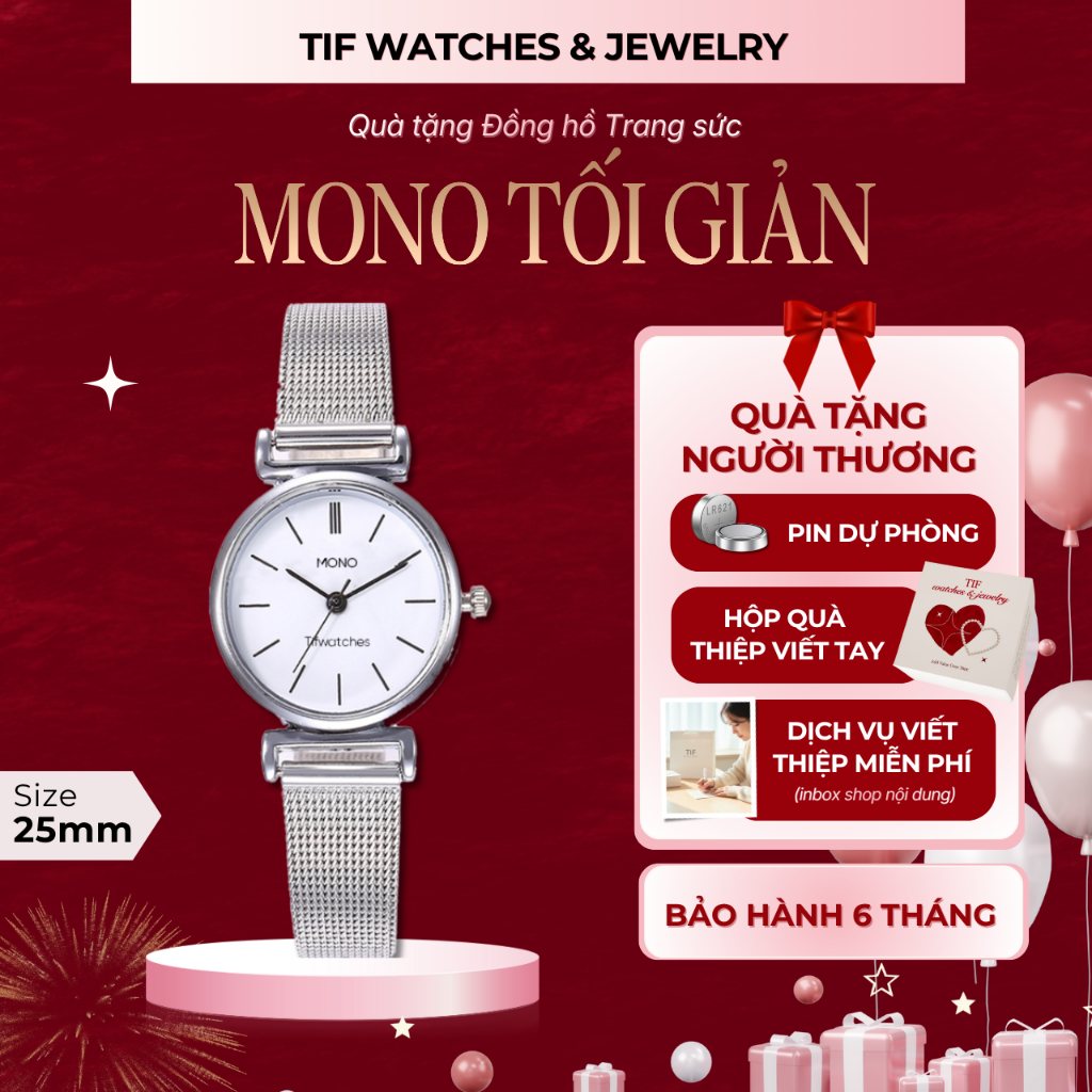 Đồng hồ đeo tay MONO Tif Watches Thép Không Gỉ sáng da phong cách Hàn Quốc thanh lịch bền đẹp - 1