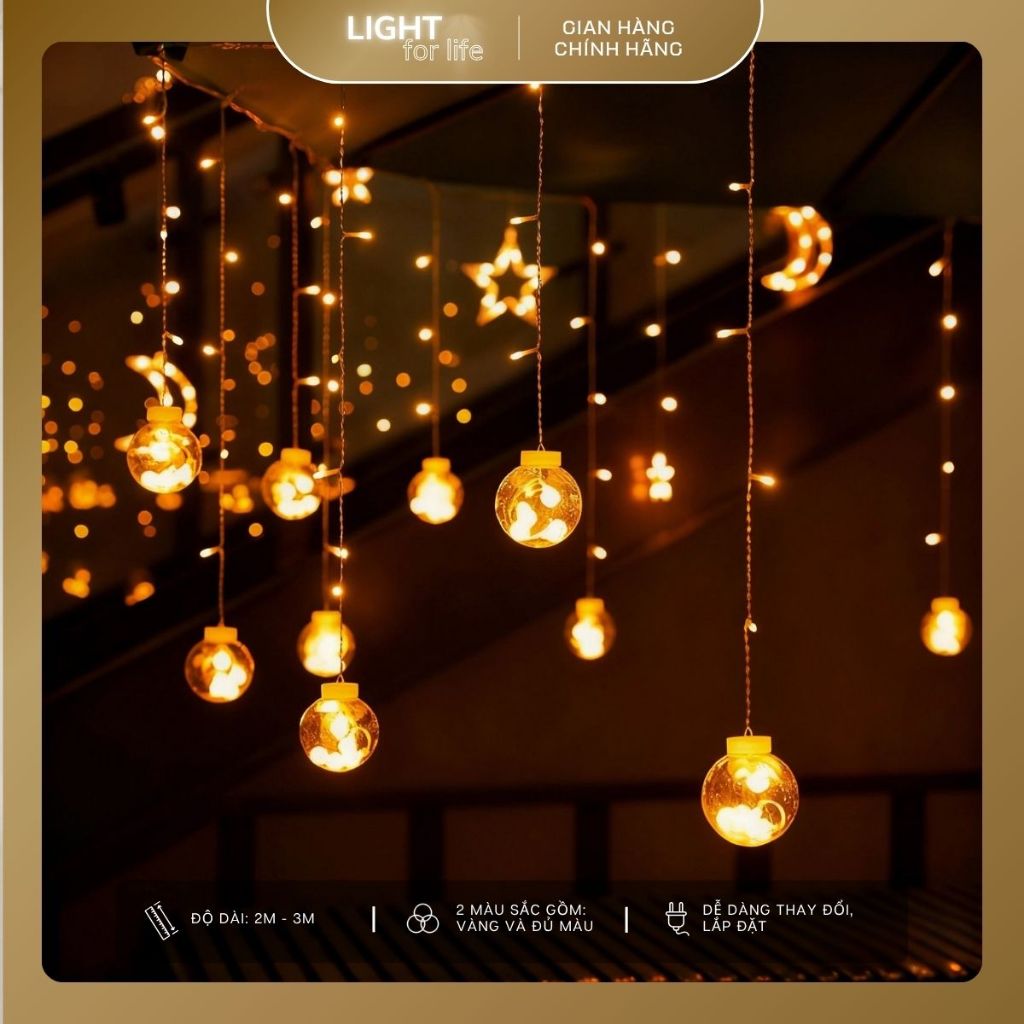 ĐÈN RÈM BÓNG TRÒN TRANG TRÍ DECOR PHÒNG – DÂY LED THẢ 4M 12 BÓNG TRÒN ...