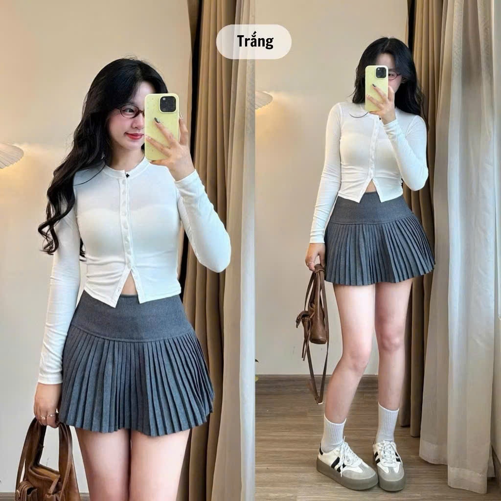 Áo Thun Dài Tay Thu Đông Dáng Crotop Ôm Body Có Nút Cài  Gợi Cảm Thanh Lịch Tôn Dáng Joolate  6434_ p7k4
