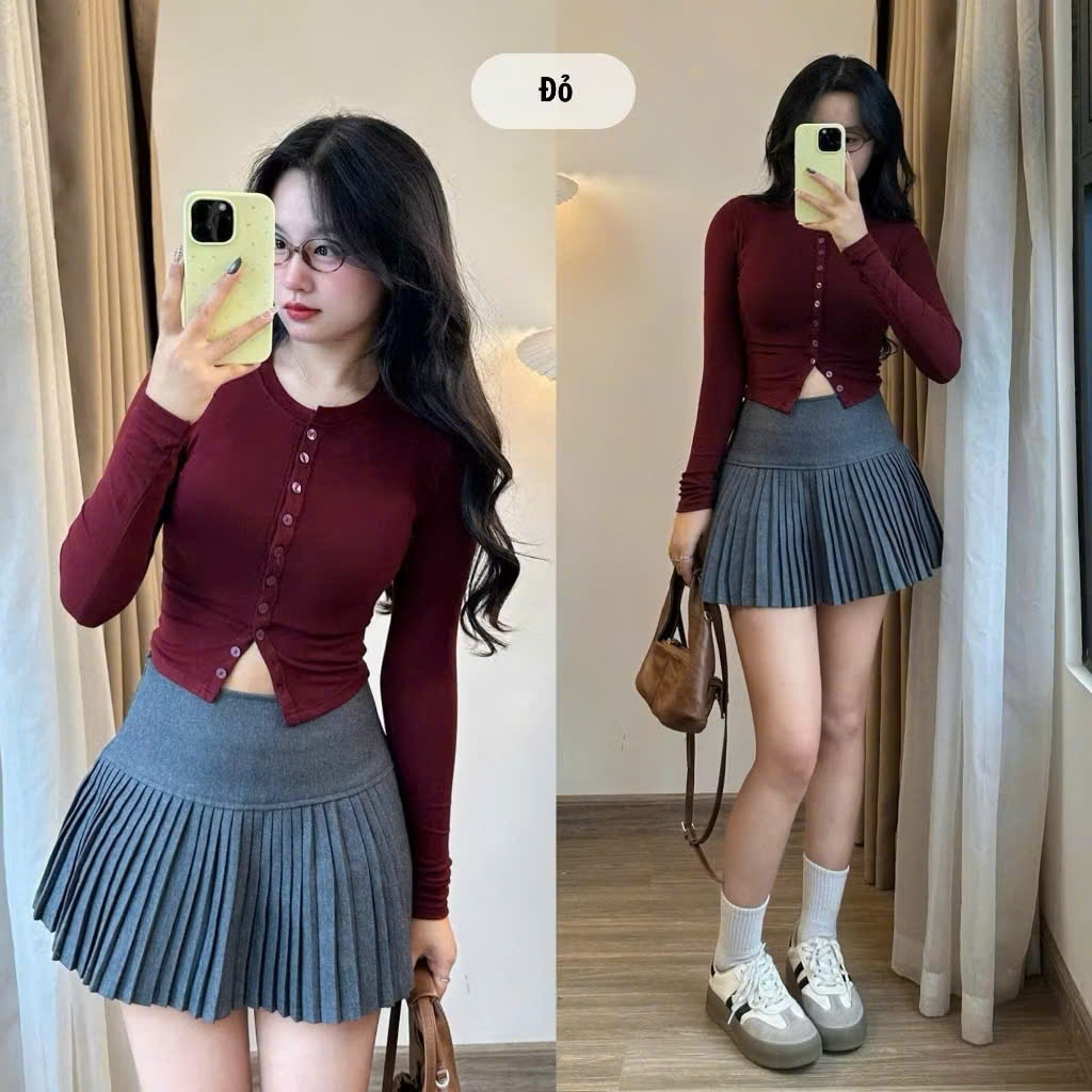 Áo Thun Dài Tay Thu Đông Dáng Crotop Ôm Body Có Nút Cài  Gợi Cảm Thanh Lịch Tôn Dáng Joolate  6434_ p7k4