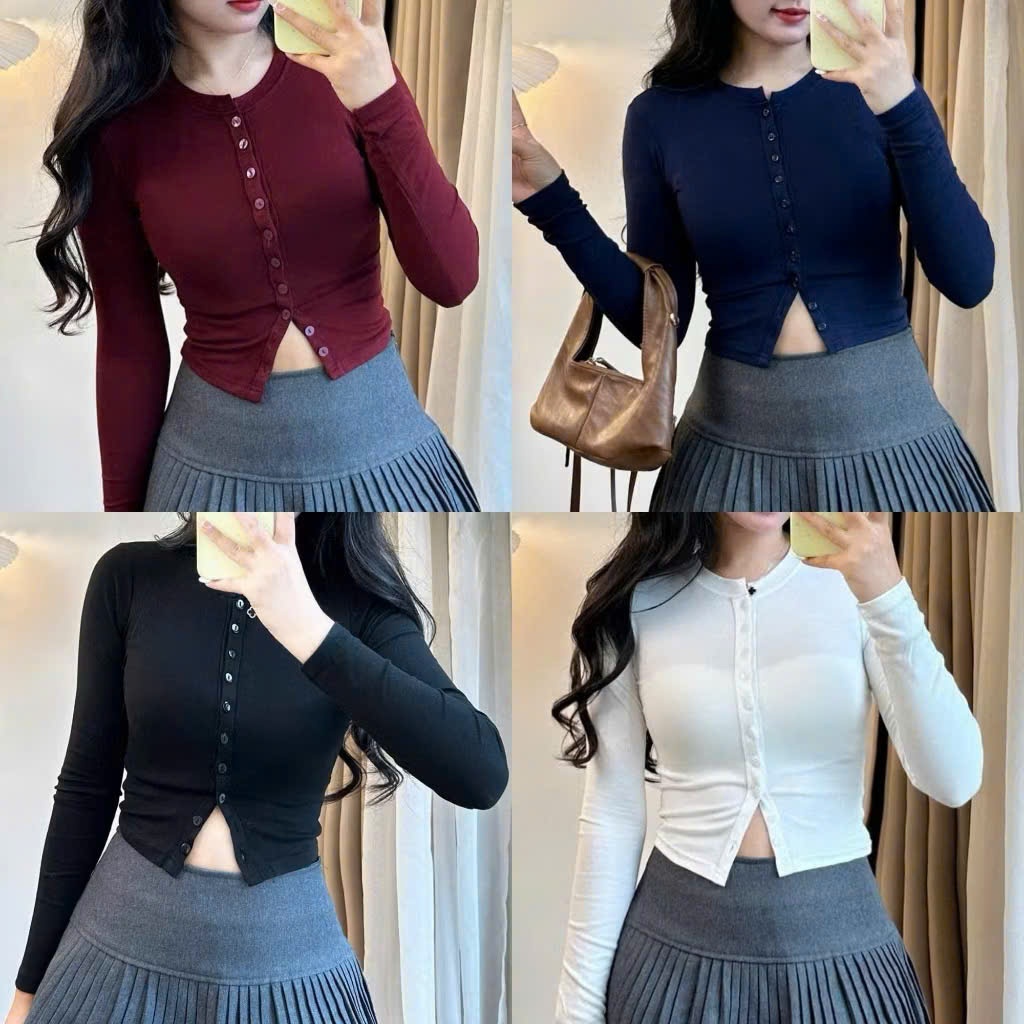 Áo Thun Dài Tay Thu Đông Dáng Crotop Ôm Body Có Nút Cài  Gợi Cảm Thanh Lịch Tôn Dáng Joolate  6434_ p7k4