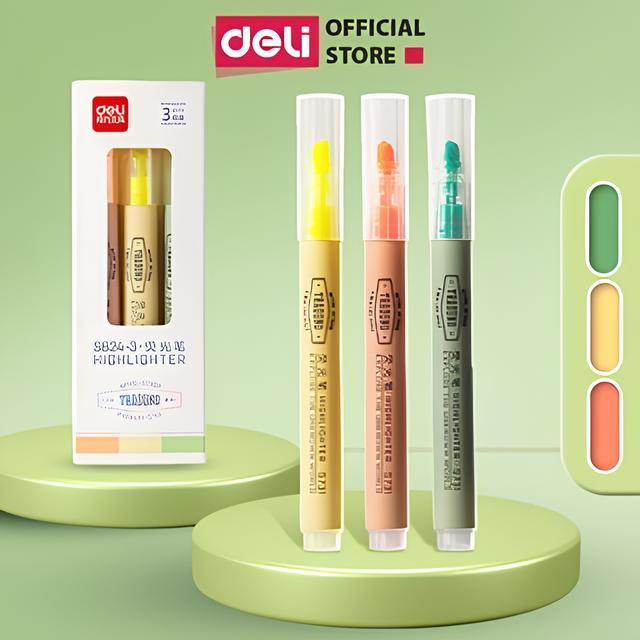 Set 3 Bút Highlight Đánh Dấu Dạ Quang Deli Màu Pastel Tiện Dụng Cho Học Sinh Sinh Viên