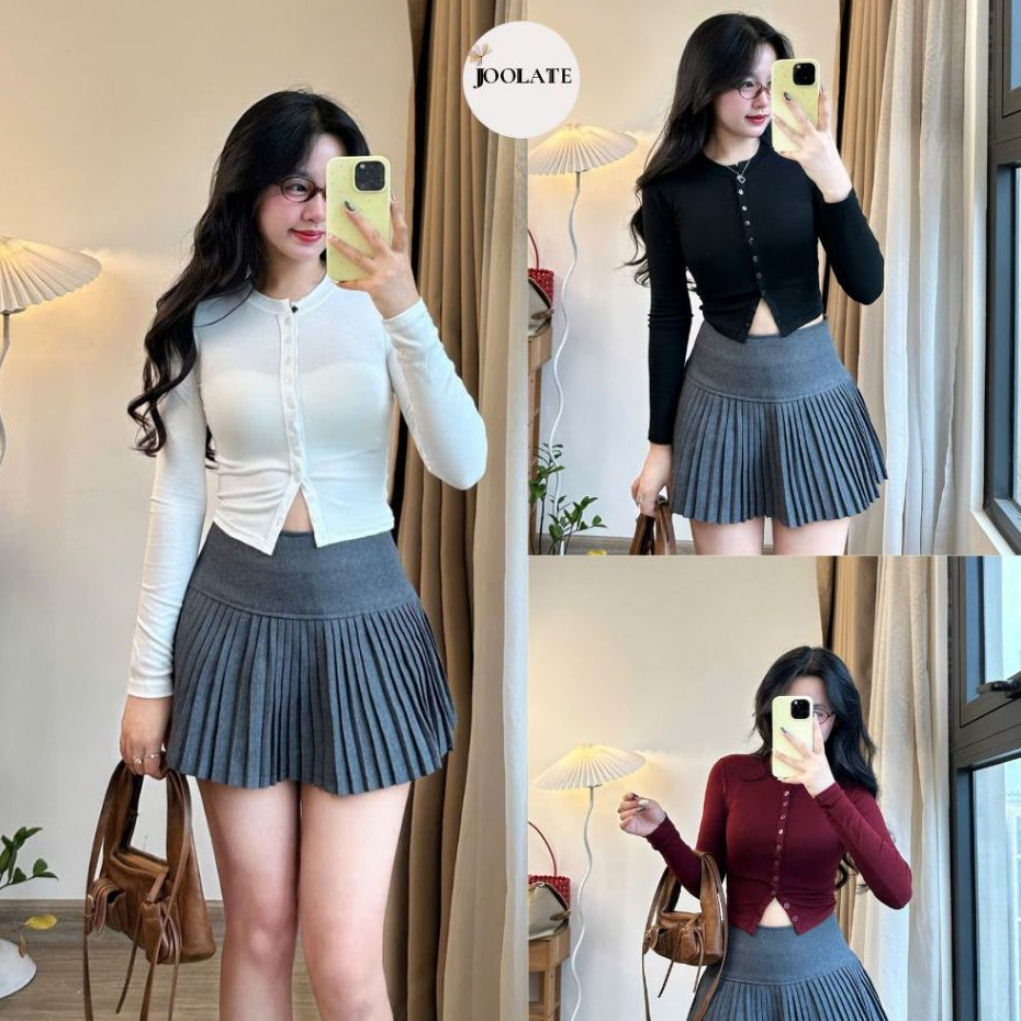 Áo Thun Dài Tay Thu Đông Dáng Crotop Ôm Body Có Nút Cài  Gợi Cảm Thanh Lịch Tôn Dáng Joolate  6434_ p7k4