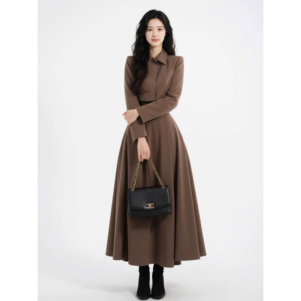 Sét Áo Croptop Tay Ngắn - Chân Váy Dài Xếp Ly , Bộ Đồ Nữ Thanh Lịch, Trẻ Trung, Phong Cách Công Sở, Dự Tiệc, Dạo Phố