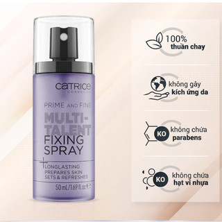 Xịt Khóa Nền Catrice Prime And Fine Multitalent Fixing Spray Giúp Giữ Ẩm (50ml)