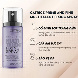 Xịt Khóa Nền Catrice Prime And Fine Multitalent Fixing Spray Giúp Giữ Ẩm (50ml)
