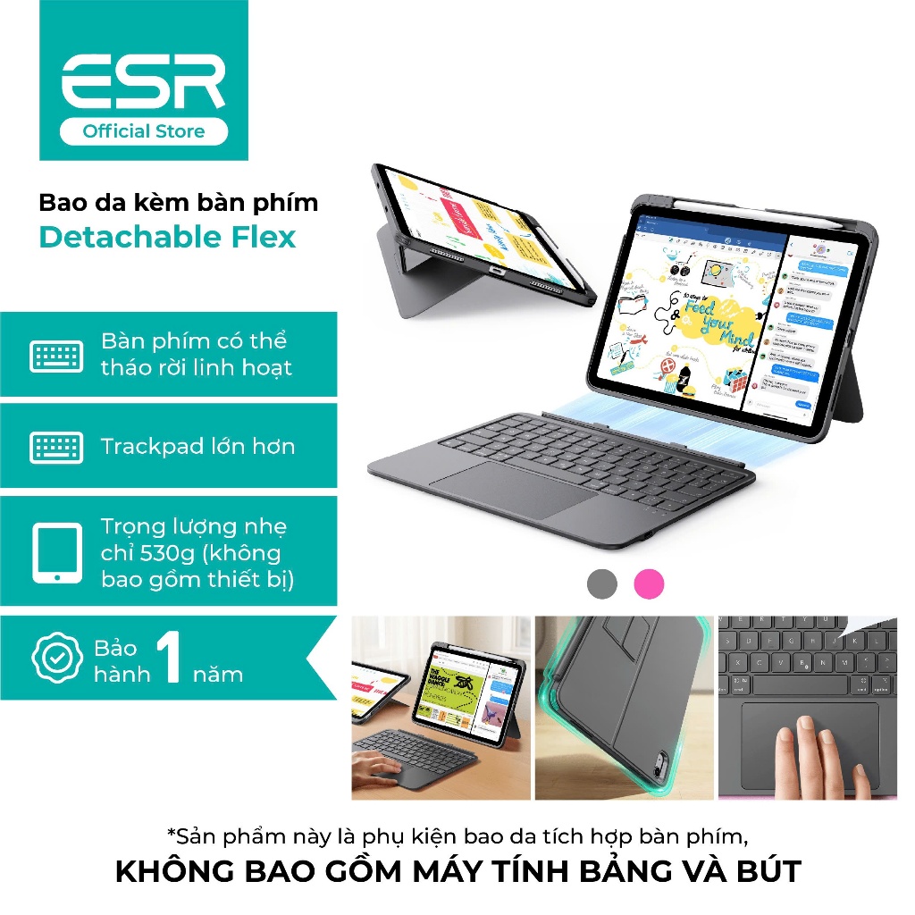 Ốp lưng kèm bàn phím Detachable Flex ESR dành cho máy tính bảng Gen 11/A16/10