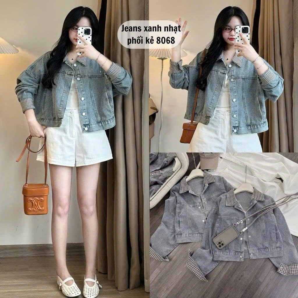 Áo Khoác Denim Xanh Nhạt Form Rộng Phối Quần Be Ống Suông Thanh Lịch Joolate