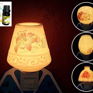 Đèn xông tinh dầu thơm phòng kiểu đèn ngủ sứ cắm điện,kèm chai tinh dầu Máy Xông Tinh Dầu - họa tiết ngẫu nhiên