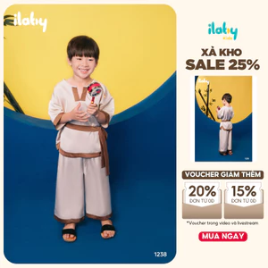 Set chú cuội áo cổ V có đai bé trai ILABY chất liệu lụa mềm mại [1238]