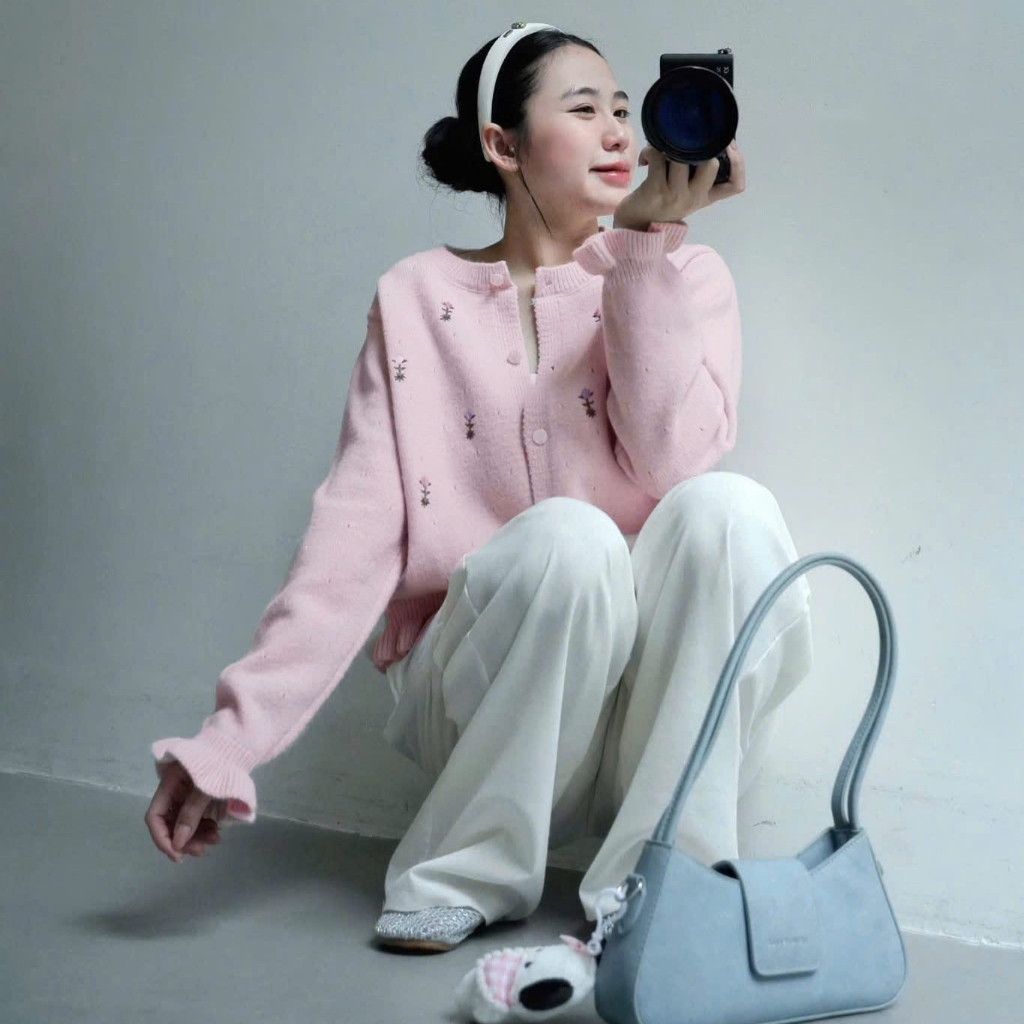 BST Áo Khoác Cardidgan Mirage Tay Bèo Thêu Hoa Local Brand Chất Len Mềm Mịn.