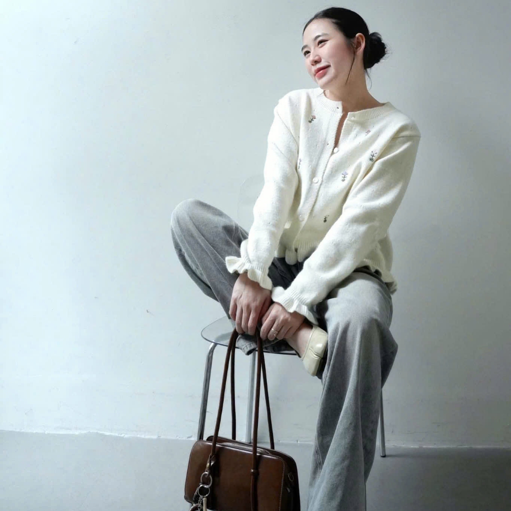 BST Áo Khoác Cardidgan Mirage Tay Bèo Thêu Hoa Local Brand Chất Len Mềm Mịn.