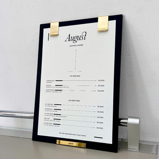 Bảng Menu Gỗ Khắc Logo ADOR, Bảng Menu Kẹp Inox Vàng, Bảng Gỗ Kẹp Menu
