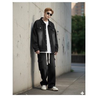Combo Quần Bò Jean nam nữ ống suông rộng túi hộp Avocado Và Áo Khoác jean bò nam nữ Denim Jacket mùa thu đông phong cách