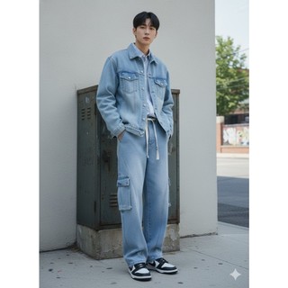 Combo Quần Bò Jean nam nữ ống suông rộng túi hộp Avocado Và Áo Khoác jean bò nam nữ Denim Jacket mùa thu đông phong cách