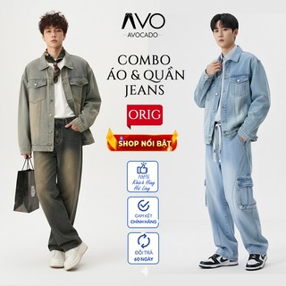 Combo Quần Bò Jean nam nữ ống suông rộng túi hộp Avocado Và Áo Khoác jean bò nam nữ Denim Jacket mùa thu đông phong cách