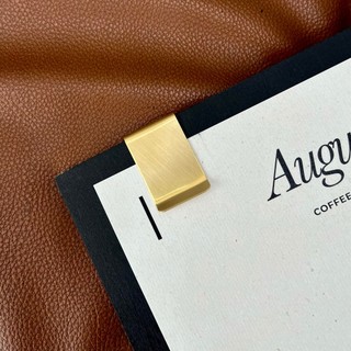 Bảng Menu Gỗ Khắc Logo ADOR, Bảng Menu Kẹp Inox Vàng, Bảng Gỗ Kẹp Menu