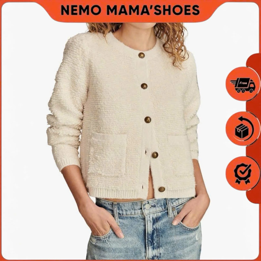 LUCKY BRAND ÁO KHOÁC LEN NÚT HOA NỮ TRẮNG KEM (Q251023042)