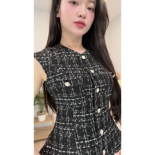 Set đồ nữ - áo vest sát nách dạ tweed phối chân váy xếp ly basic sang trọng hb.studio S50