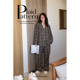 𝗛𝗮̀𝗻𝗴 𝗰𝗵𝗶́𝗻𝗵 𝗵𝗮̃𝗻𝗴 Bộ Đồ Ngủ Pyjama nam nữ mặc nhà kẻ thô dạ form unisex  - ON WORKSHOP
