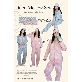 𝗛𝗮̀𝗻𝗴 𝗰𝗵𝗶́𝗻𝗵 𝗵𝗮̃𝗻𝗴 Bộ đồ ngủ mặc nhà pyjama kẻ linen vai trễ dáng suông rộng- O.N WORKSHOP