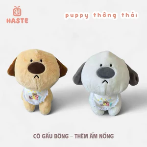Gấu Thú Bông Chó Cún Puppy Đeo Yếm BABY Ngố Vô Tri Thông Thái Nâu Trắng Xám Quà Tặng Độc Đáo Lông Xù Mềm Mịn Dễ Thương