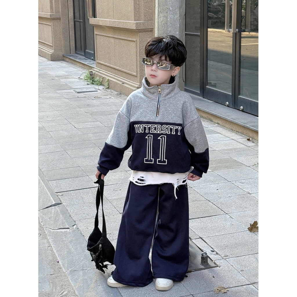 Set đồ dài tay trẻ em set bộ đồ thu đông bé trai 20-45kg mã kéo khoá