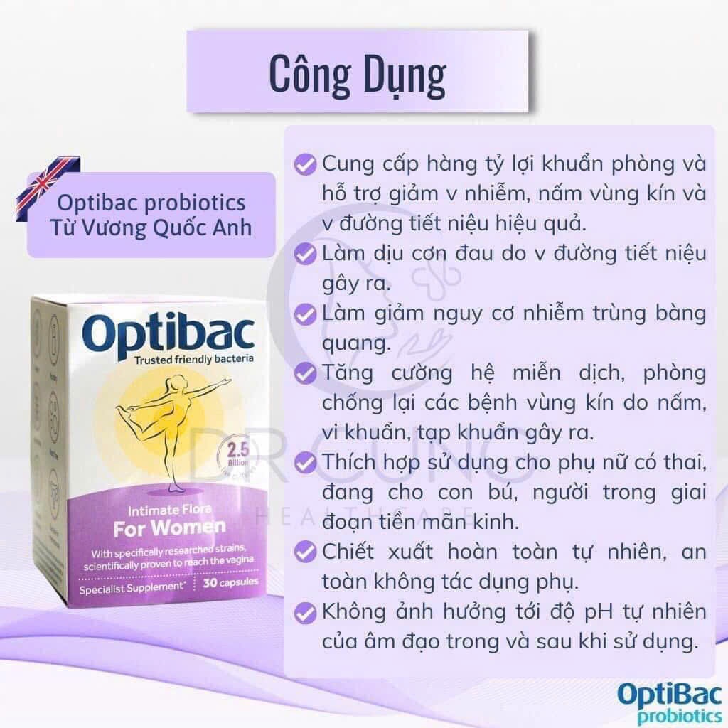 Men vi sinh lợi khuẩn phụ khoa Optibac Probiotics For Women cho phụ nữ tăng sức đề kháng hộp 30 viên