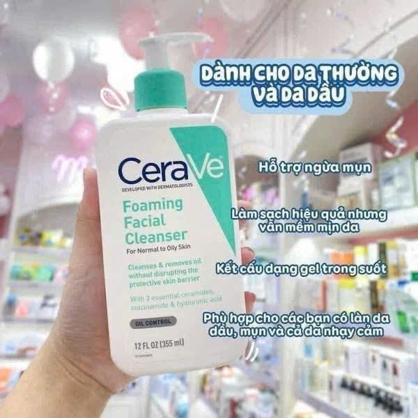 Sữa rửa mặt Cerave dưỡng ẩm sữa rửa mặt cho da dầu mụn ,da khô