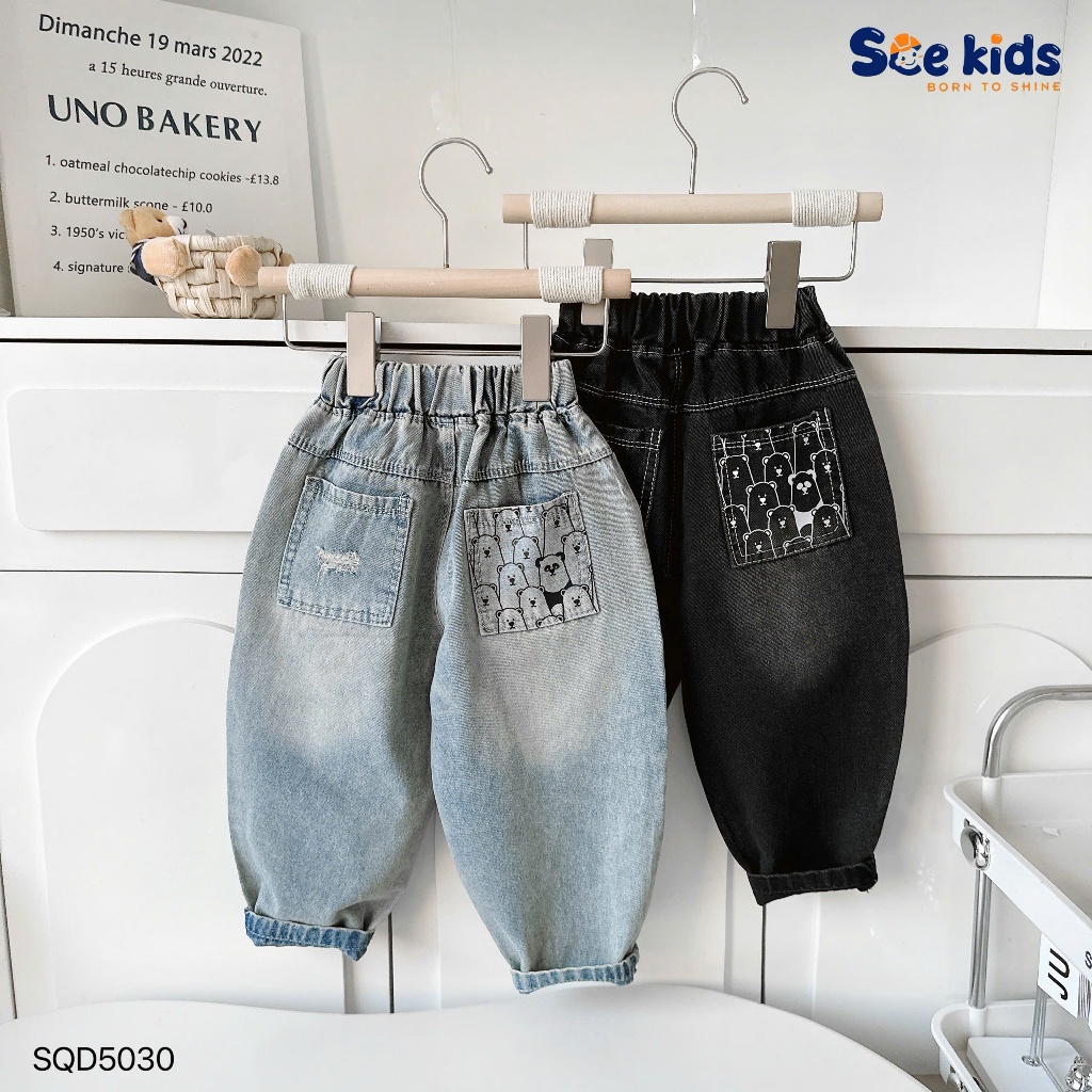 Quần jeans baggy túi gấu trúc, quần bò bé trai dài fom baggy dễ mặc Sqd5030