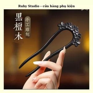 Trâm Cài Tóc Hình Chữ U Hoa Khung Tre Gỗ Mun.