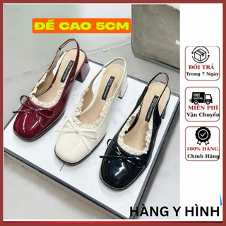 MỞ BÁN Giày Mary Jane Đế 5cm ,Sục Da Bóng mũi vuông Nhẹ Sang Chảnh Phối Ren Đính Nơ Xinh  MS427