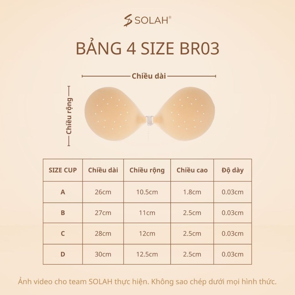 Áo Bra Dán Ngực Silicon Có Lỗ SOLAH Chống Mồ Hôi Mặc Bikini Croptop Váy Gel Dính Chắc Bigsize BR03